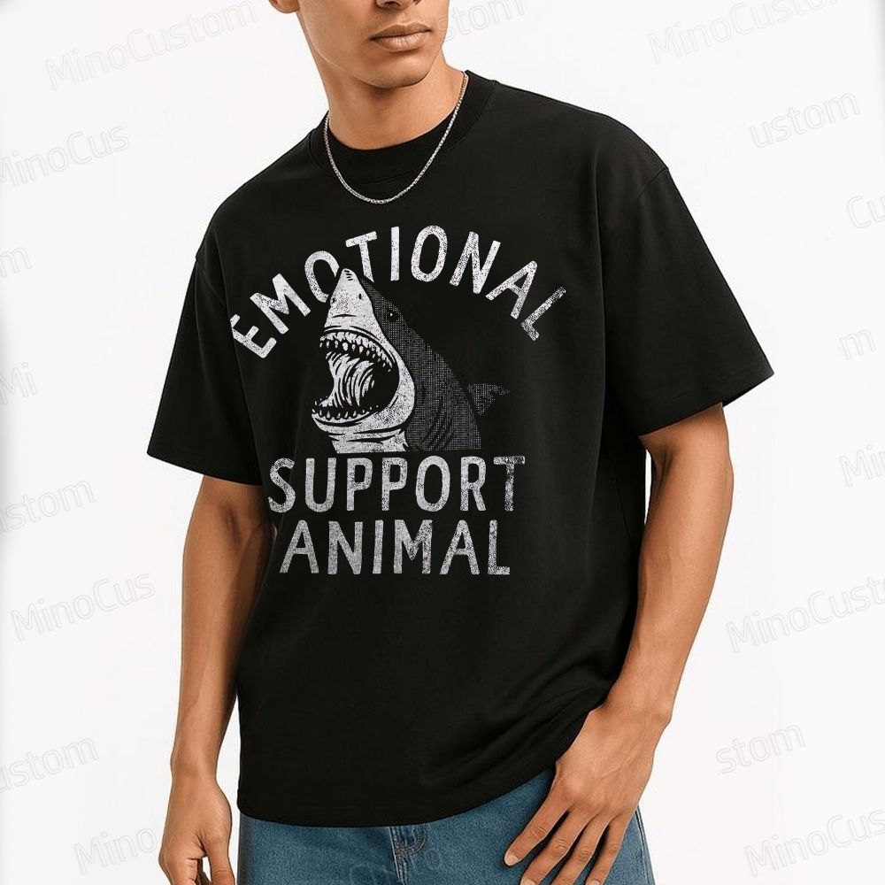 Emotional Support Animal T-Shirts, Funny Scary Shark Attack Cotton T-shirt