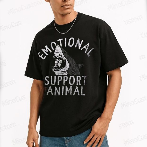 Emotional Support Animal T-Shirts, Funny Scary Shark Attack Cotton T-shirt