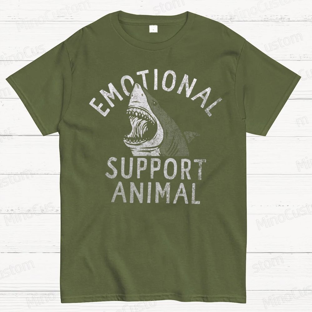Emotional Support Animal T-Shirts, Funny Scary Shark Attack Cotton T-shirt