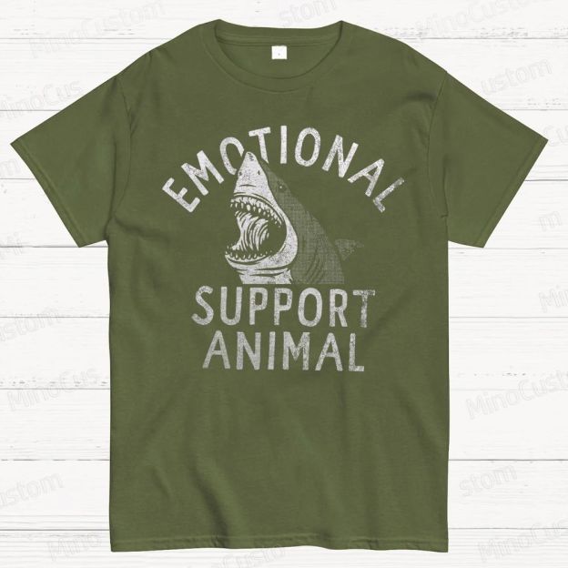 Emotional Support Animal T-Shirts, Funny Scary Shark Attack Cotton T-shirt
