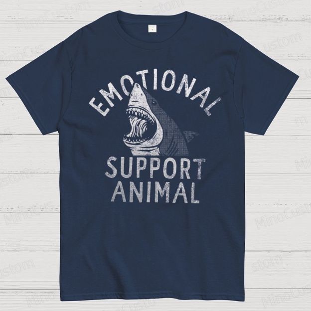 Emotional Support Animal T-Shirts, Funny Scary Shark Attack Cotton T-shirt
