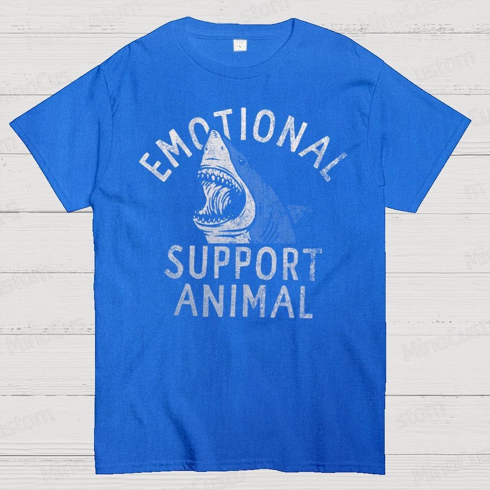 Emotional Support Animal T-Shirts, Funny Scary Shark Attack Cotton T-s