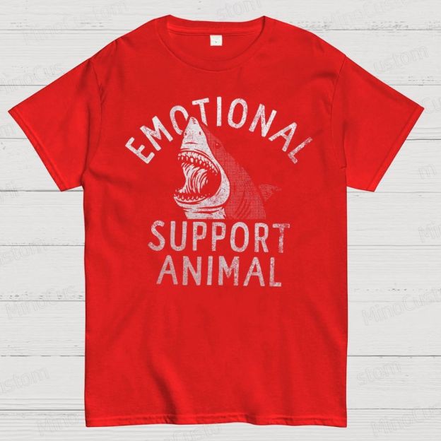 Emotional Support Animal T-Shirts, Funny Scary Shark Attack Cotton T-shirt
