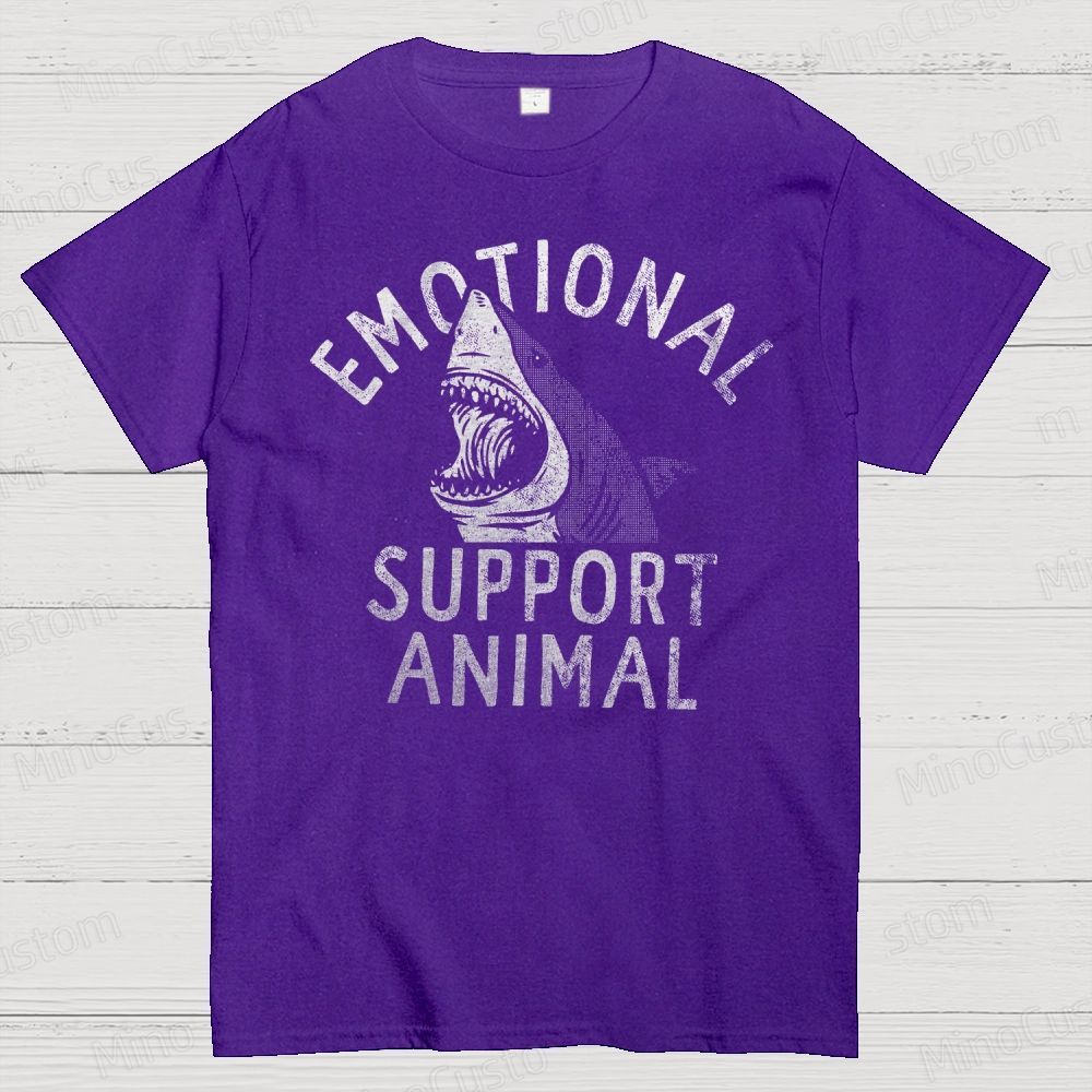 Emotional Support Animal T-Shirts, Funny Scary Shark Attack Cotton T-shirt