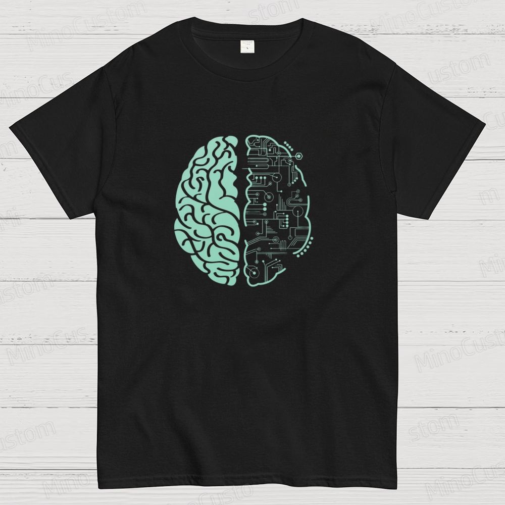 Brain Half - Human Half - Circuit Graphic T - Shirt