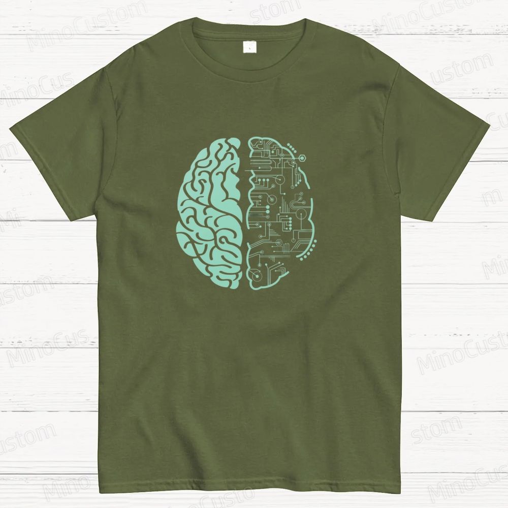 Brain Half - Human Half - Circuit Graphic T - Shirt