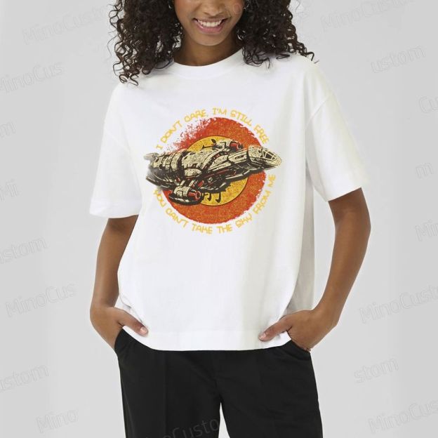 Firefly Serenity Ship "I Don't Care, I'm Still Free" Retro T - Shirt