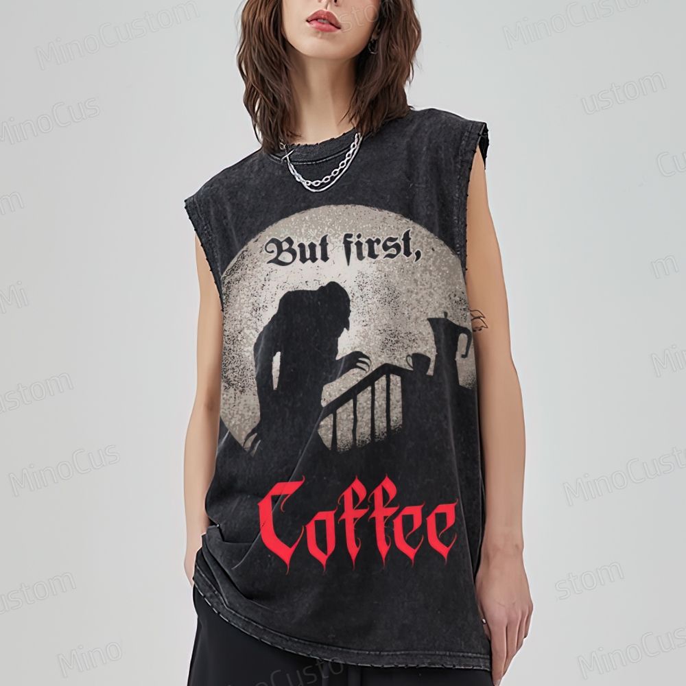 But First Coffee  Washed Tank Top 