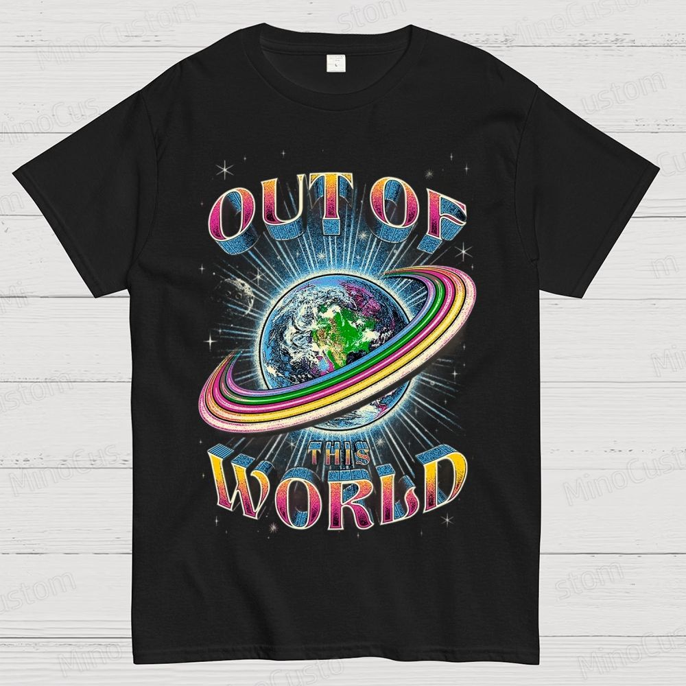 “Out Of This World” Planet & Colorful Rings Graphic T - Shirt