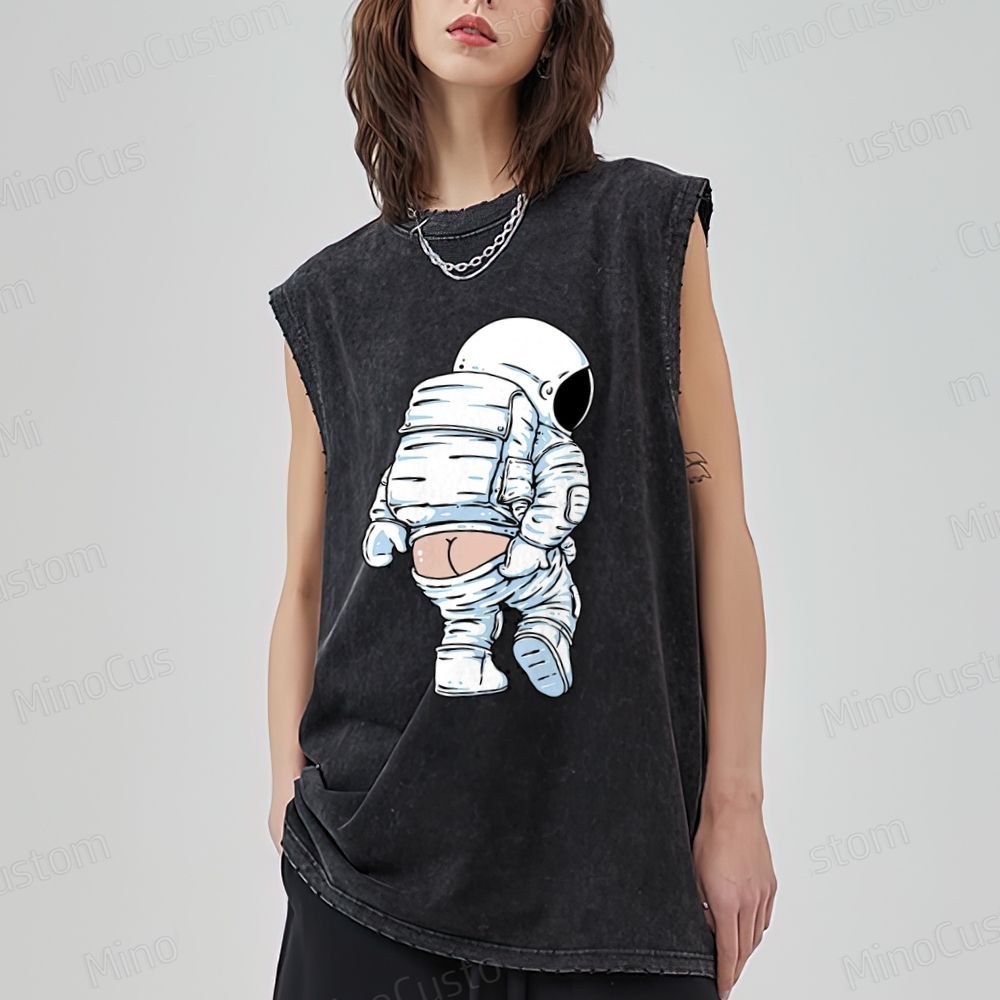Unisex Funny Astronaut Washed Tank Top 