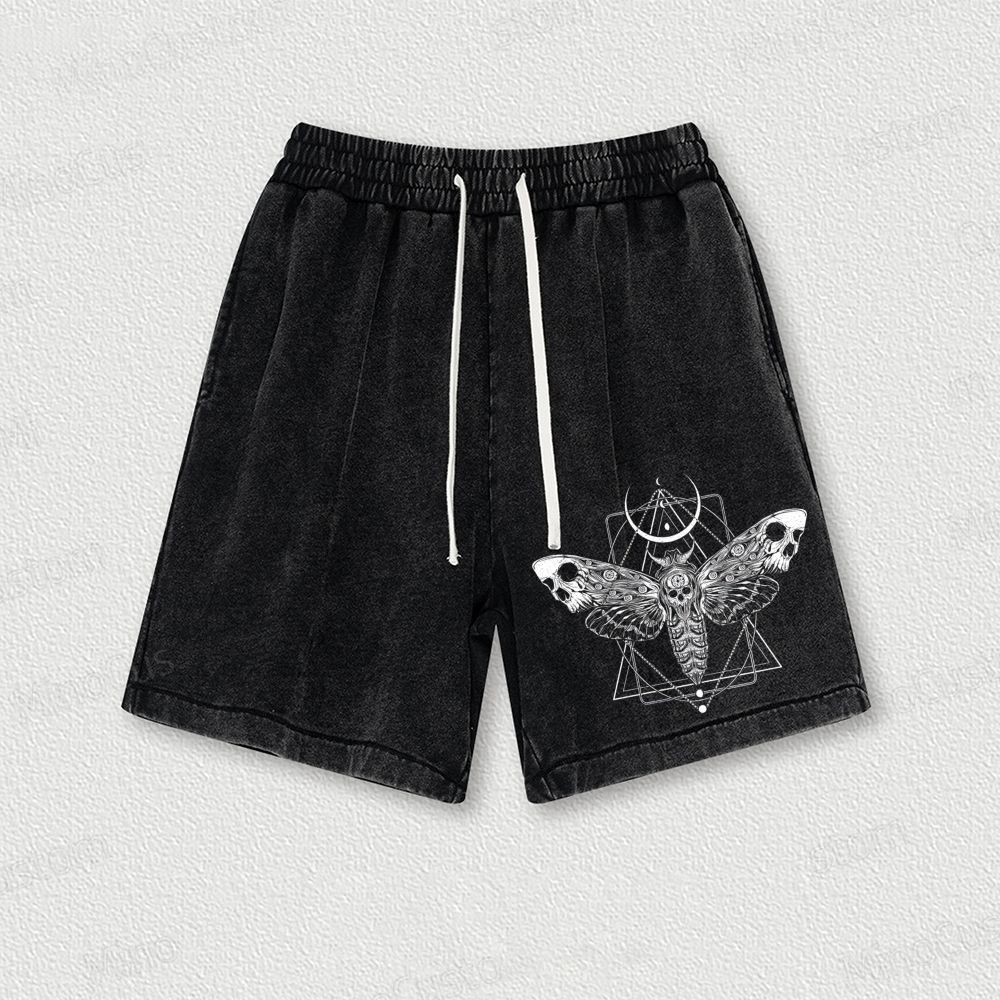 Surreal Death Moth Washed Vintage Shorts