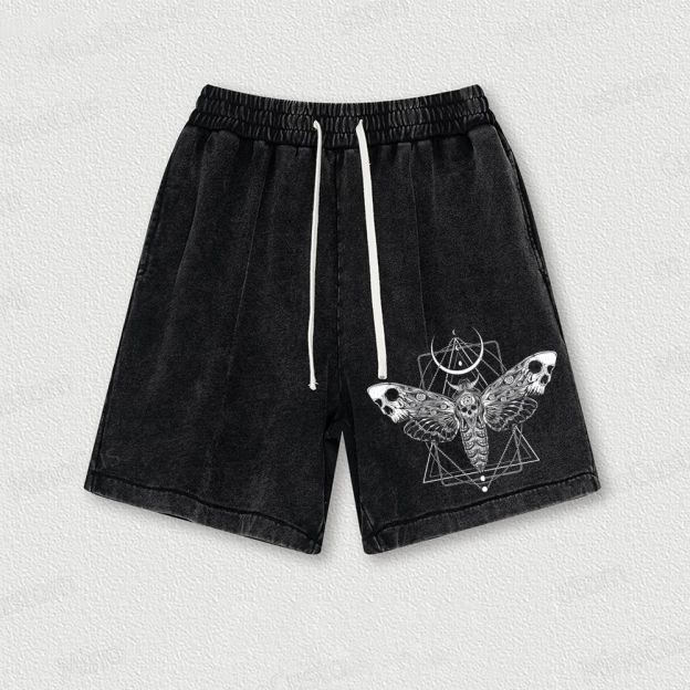 Surreal Death Moth Washed Vintage Shorts 