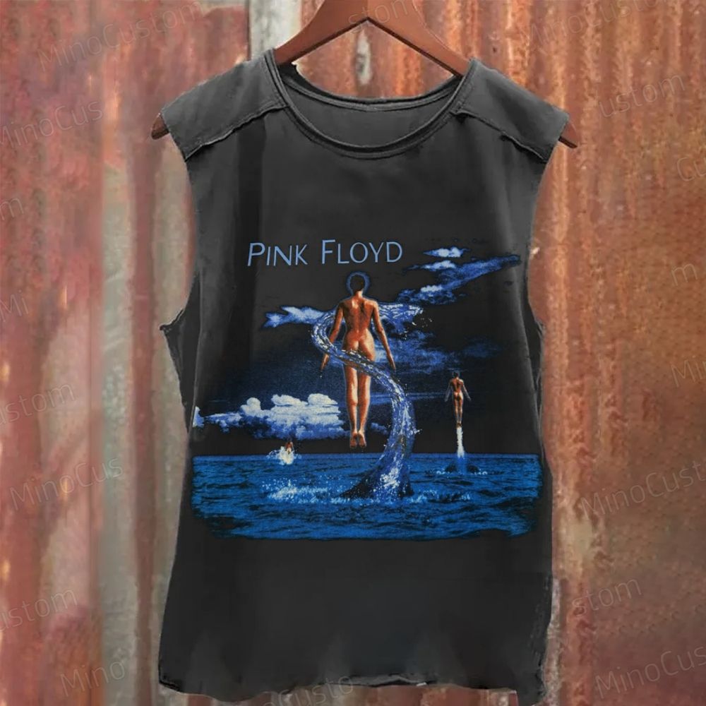 Black Washed Tank Top with Pink Floyd Graphic Print
