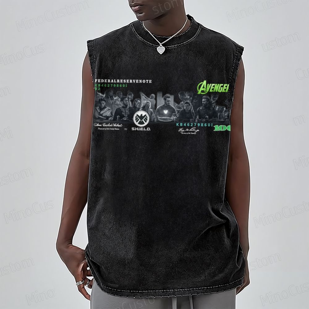 Unisex  Marvel Avengers T-shirt lron Man Last Supper Washed Tank Top 
