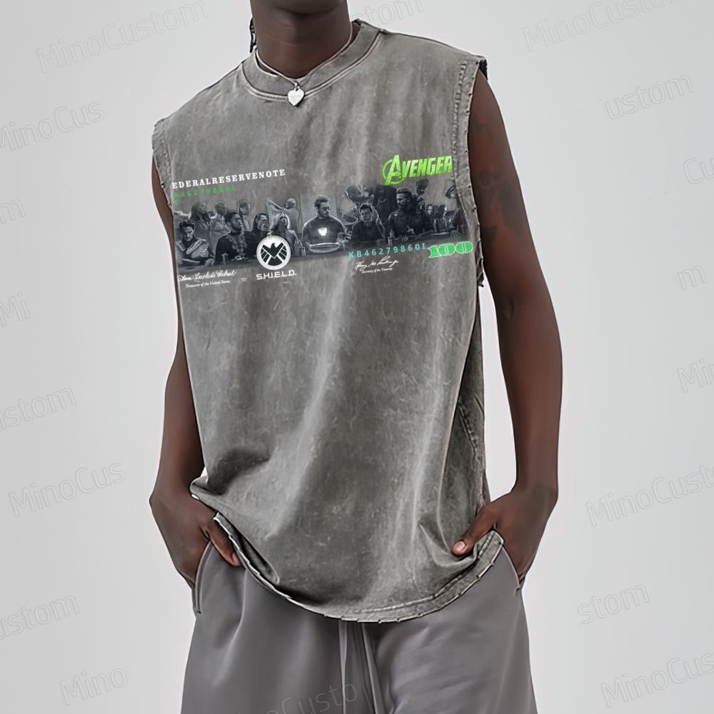 Unisex  Marvel Avengers T-shirt lron Man Last Supper Washed Tank Top 