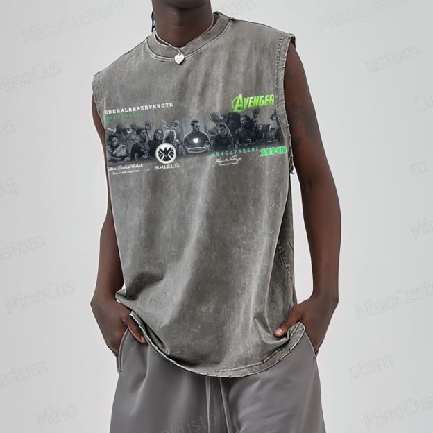 Unisex  Marvel Avengers T-shirt lron Man Last Supper Washed Tank Top 