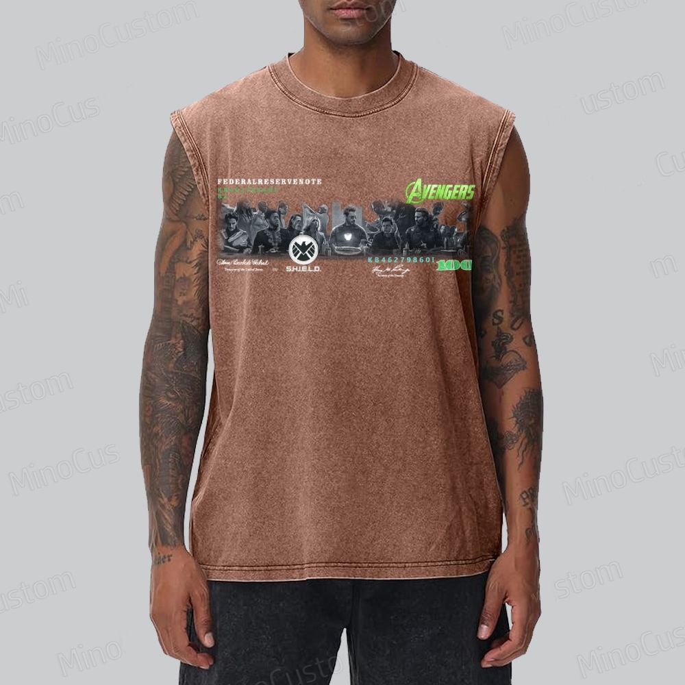 Unisex  Marvel Avengers T-shirt lron Man Last Supper Washed Tank Top 