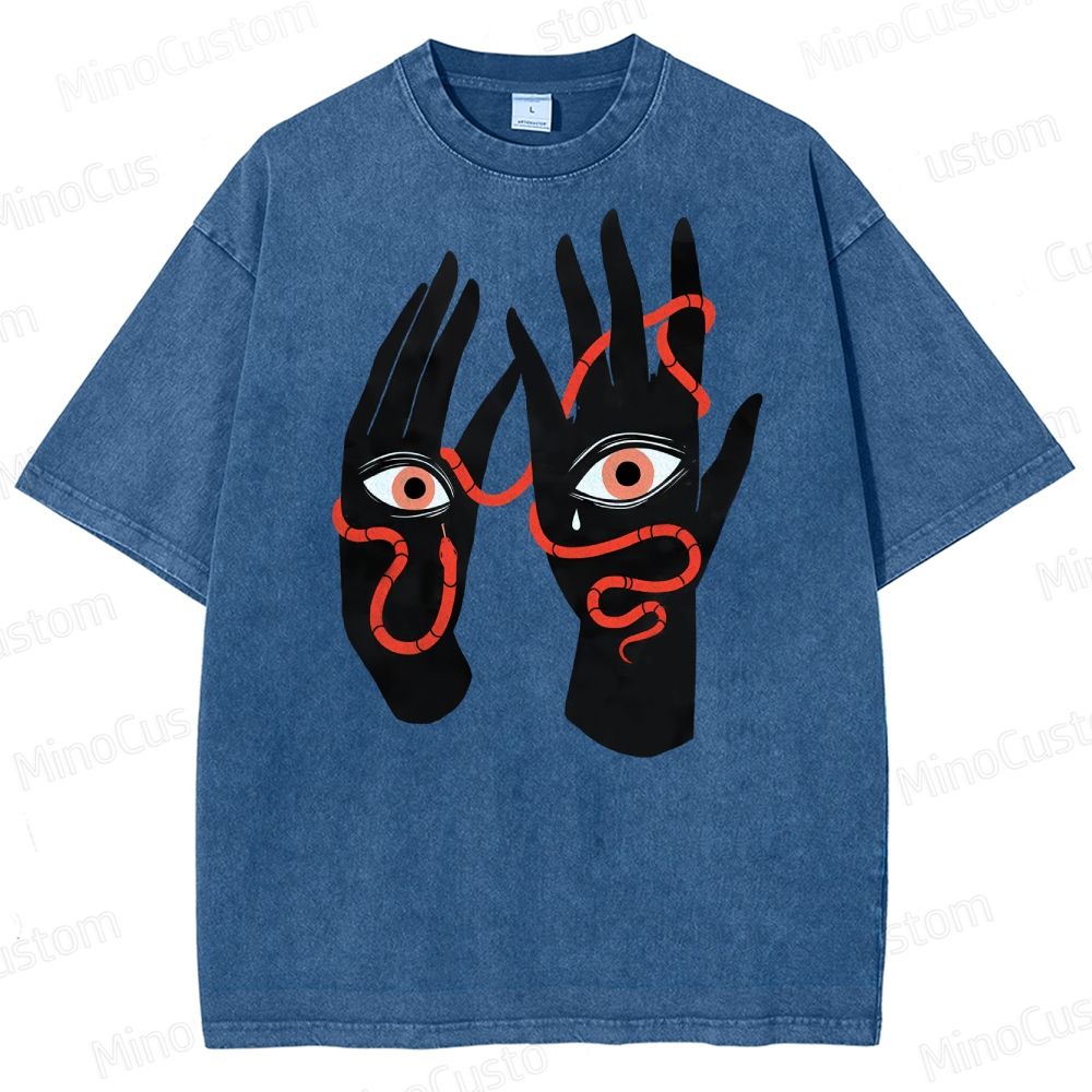 Artistic Hand & Eye SnakeGraphic Washed T-Shirt 
