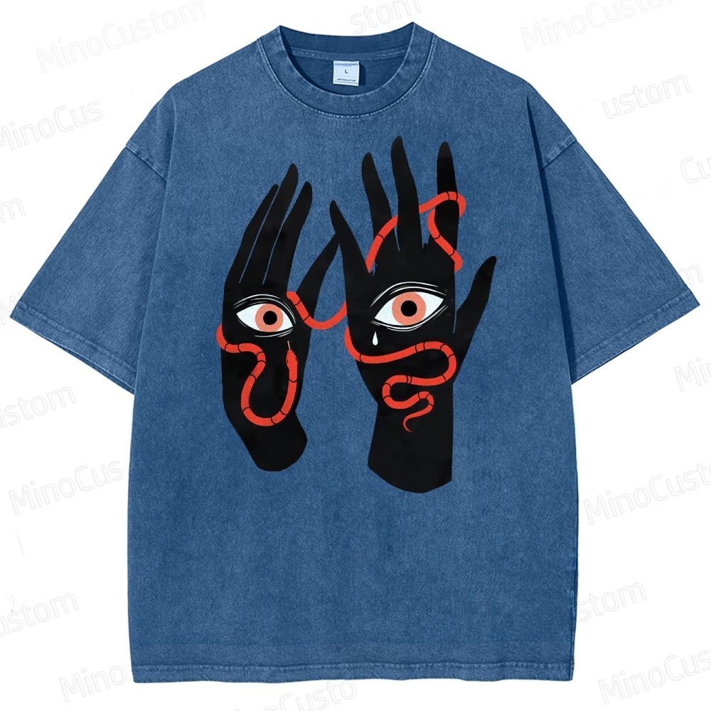 Artistic Hand & Eye SnakeGraphic Washed T-Shirt 