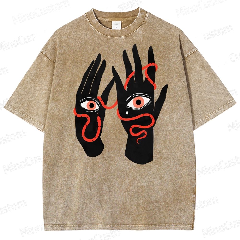 Artistic Hand & Eye SnakeGraphic Washed T-Shirt 