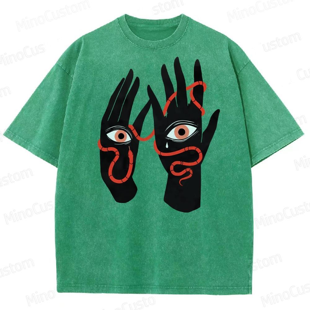 Artistic Hand & Eye SnakeGraphic Washed T-Shirt 