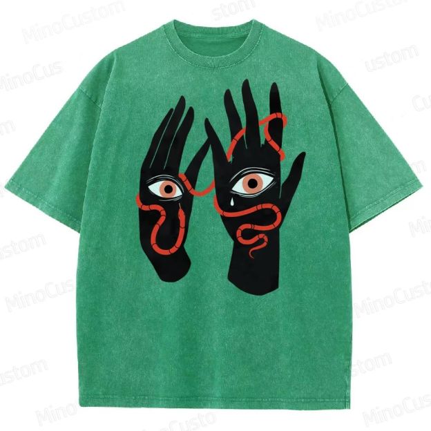 Artistic Hand & Eye SnakeGraphic Washed T-Shirt 