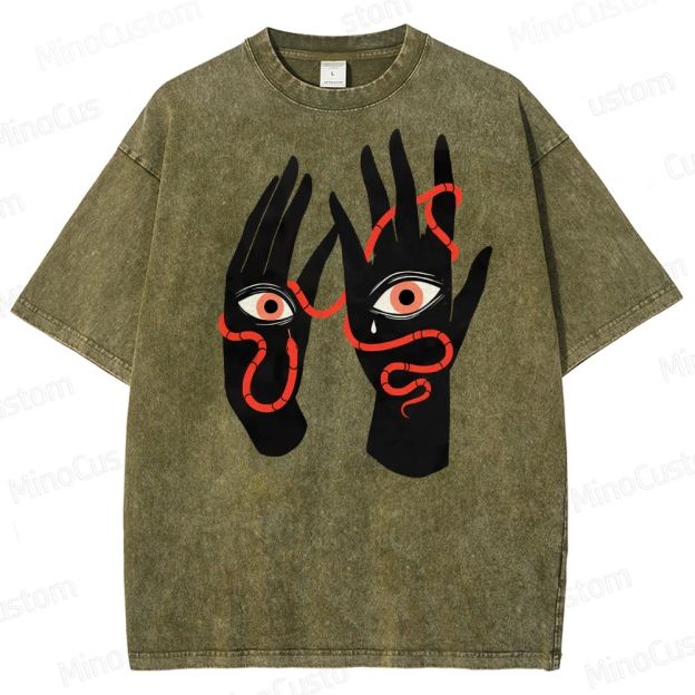 Artistic Hand & Eye SnakeGraphic Washed T-Shirt 