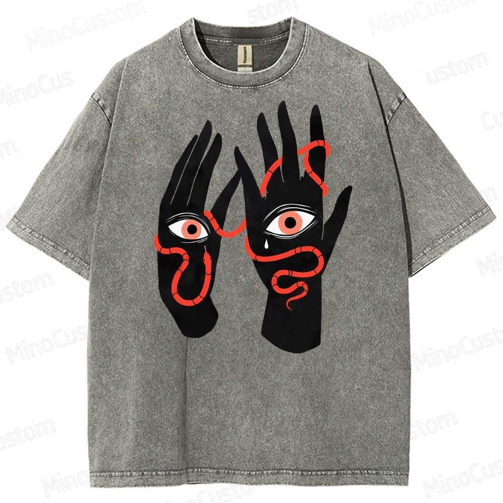 Artistic Hand & Eye SnakeGraphic Washed T-Shirt 