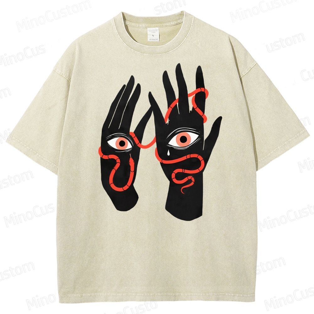 Artistic Hand & Eye SnakeGraphic Washed T-Shirt 
