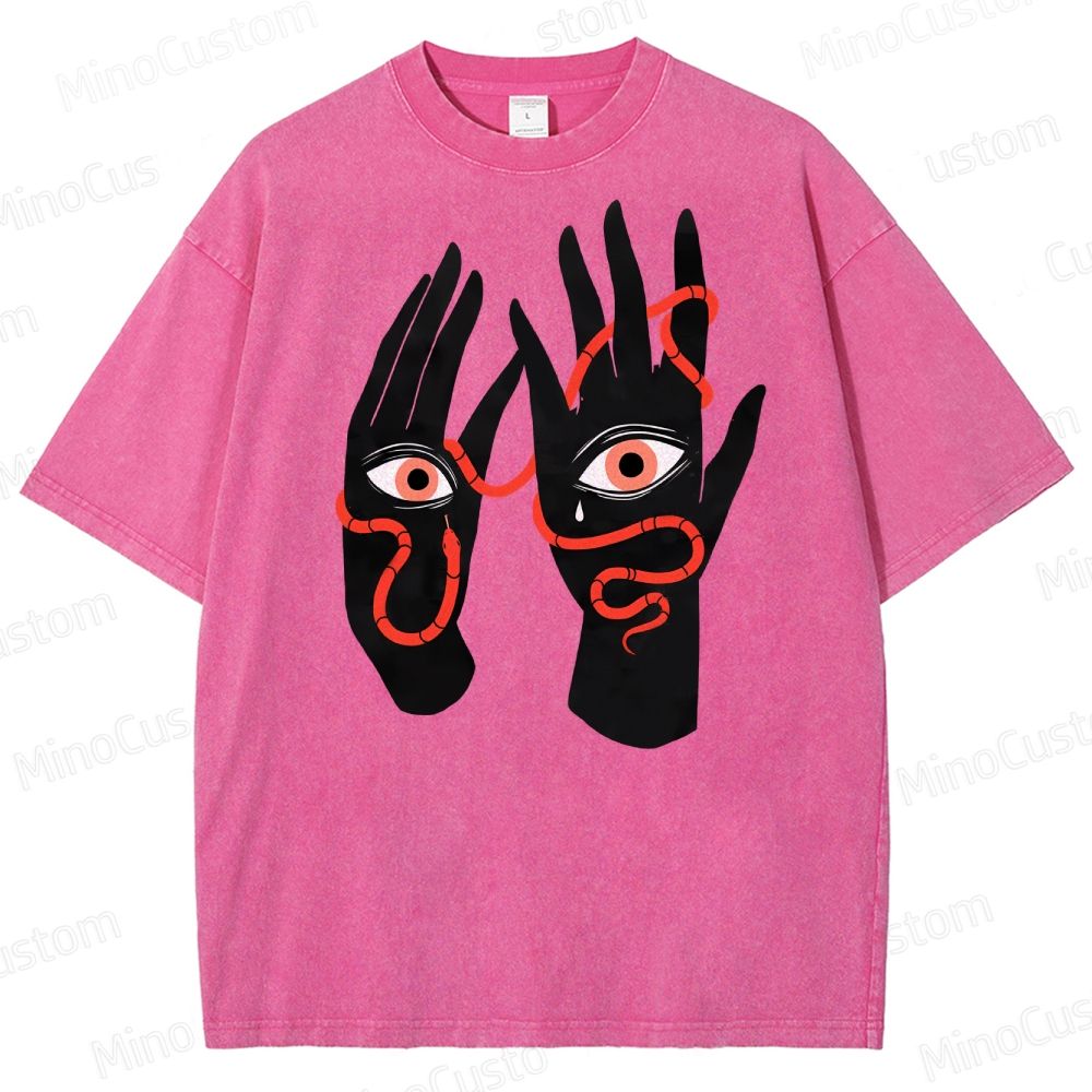 Artistic Hand & Eye SnakeGraphic Washed T-Shirt 