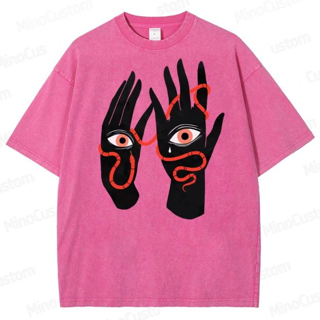 Artistic Hand & Eye SnakeGraphic Washed T-Shirt 