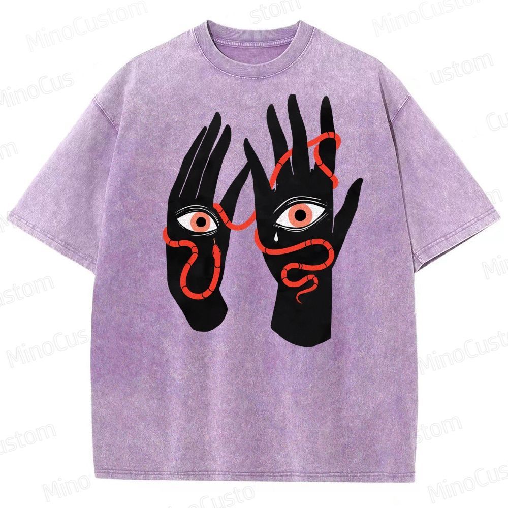 Artistic Hand & Eye SnakeGraphic Washed T-Shirt 