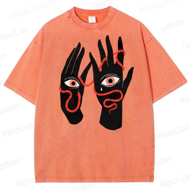 Artistic Hand & Eye SnakeGraphic Washed T-Shirt 