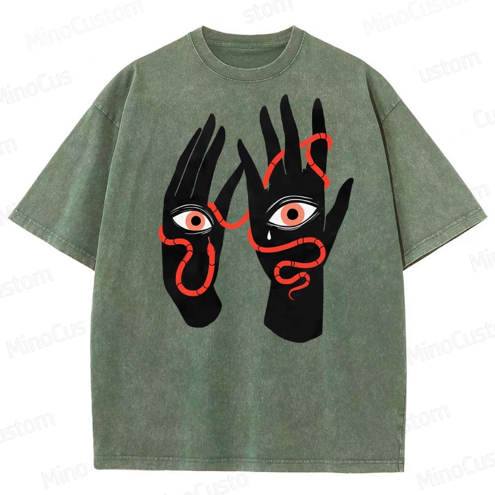 Artistic Hand & Eye SnakeGraphic Washed T-Shirt 
