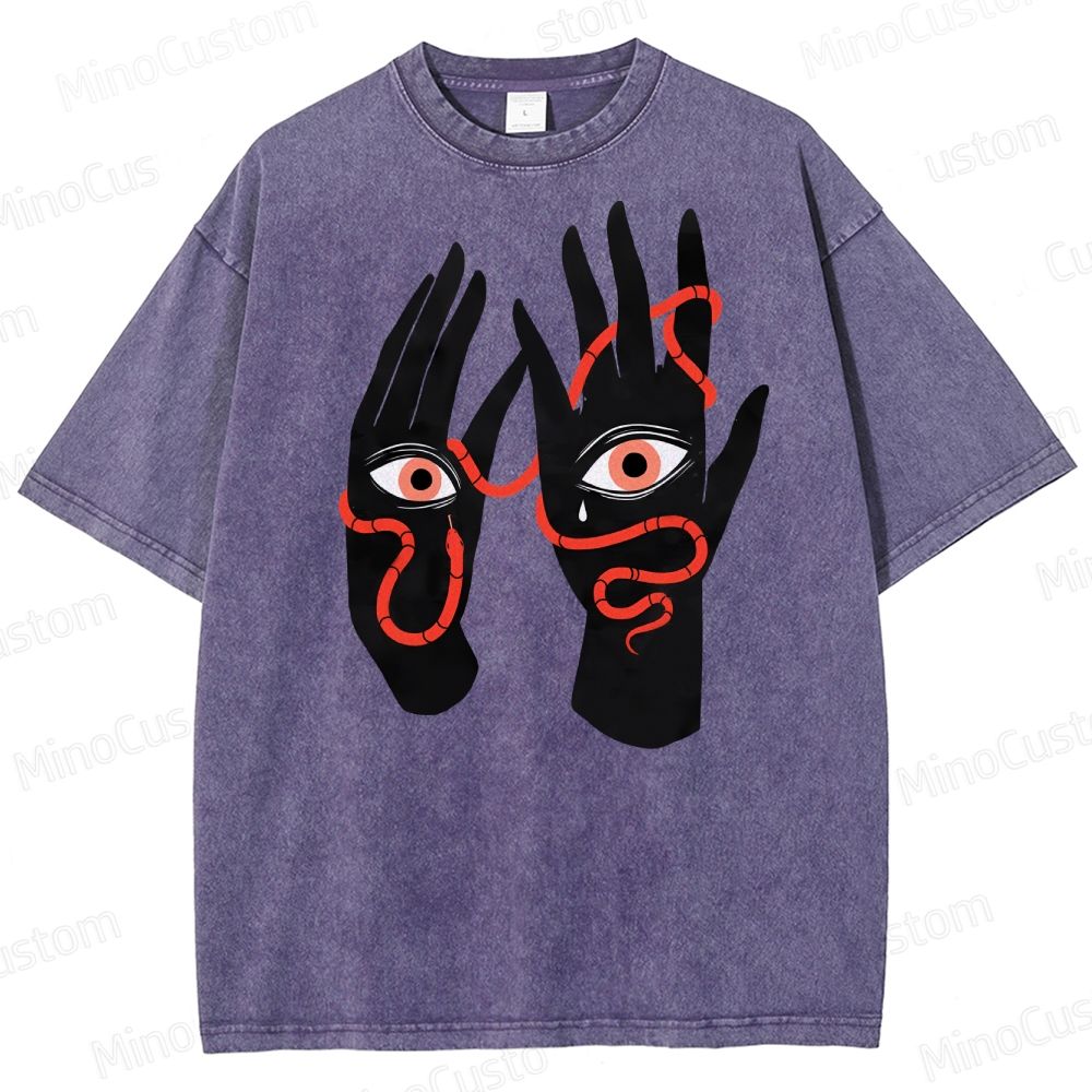 Artistic Hand & Eye SnakeGraphic Washed T-Shirt 