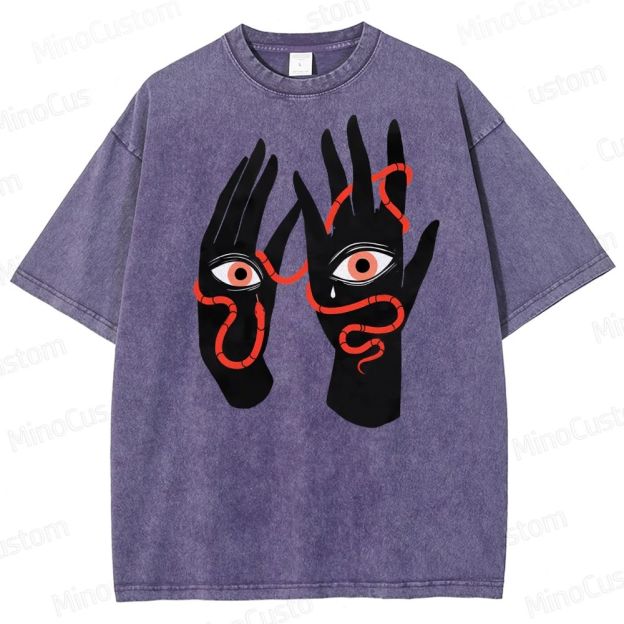 Artistic Hand & Eye SnakeGraphic Washed T-Shirt 