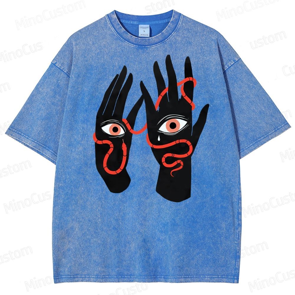 Artistic Hand & Eye SnakeGraphic Washed T-Shirt 