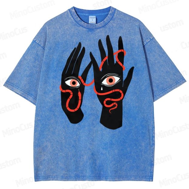 Artistic Hand & Eye SnakeGraphic Washed T-Shirt 