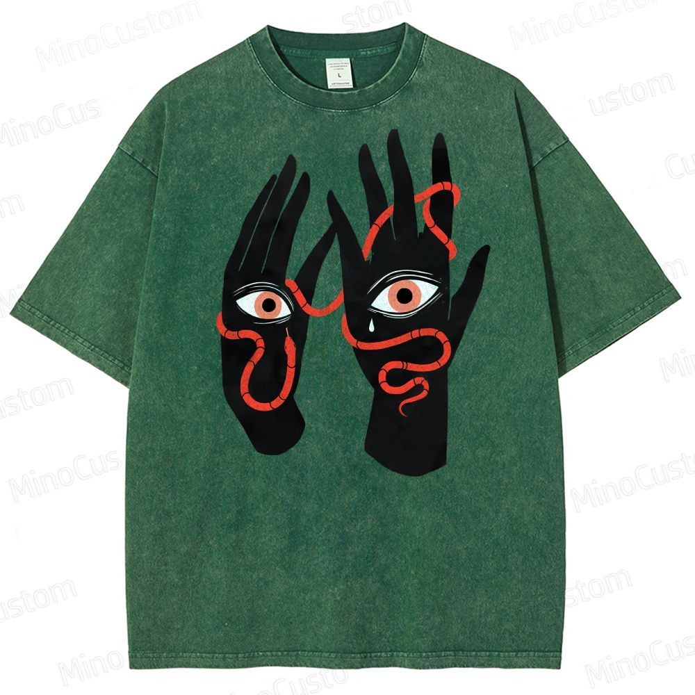 Artistic Hand & Eye SnakeGraphic Washed T-Shirt 