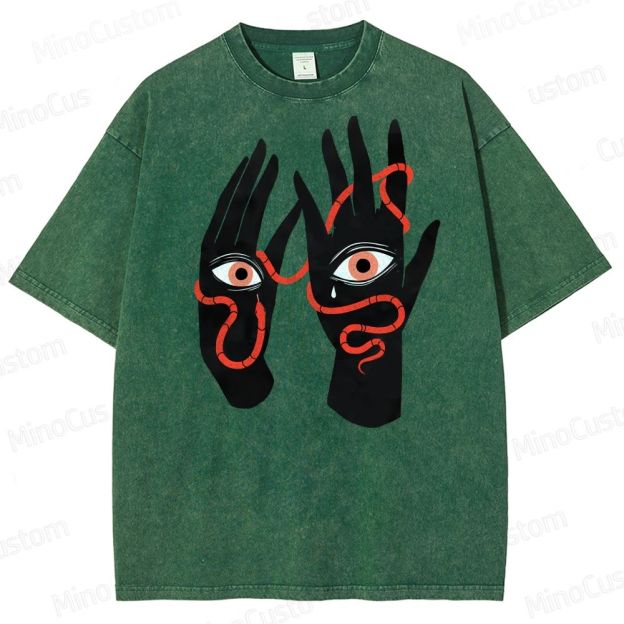 Artistic Hand & Eye SnakeGraphic Washed T-Shirt 