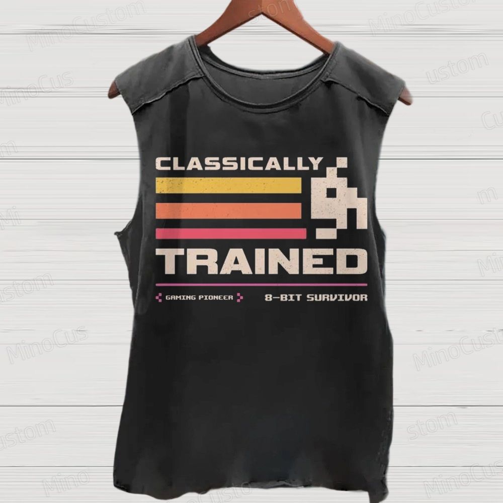  “Classically Trained” Retro Gaming Pixel Graphic Washed Tank Top