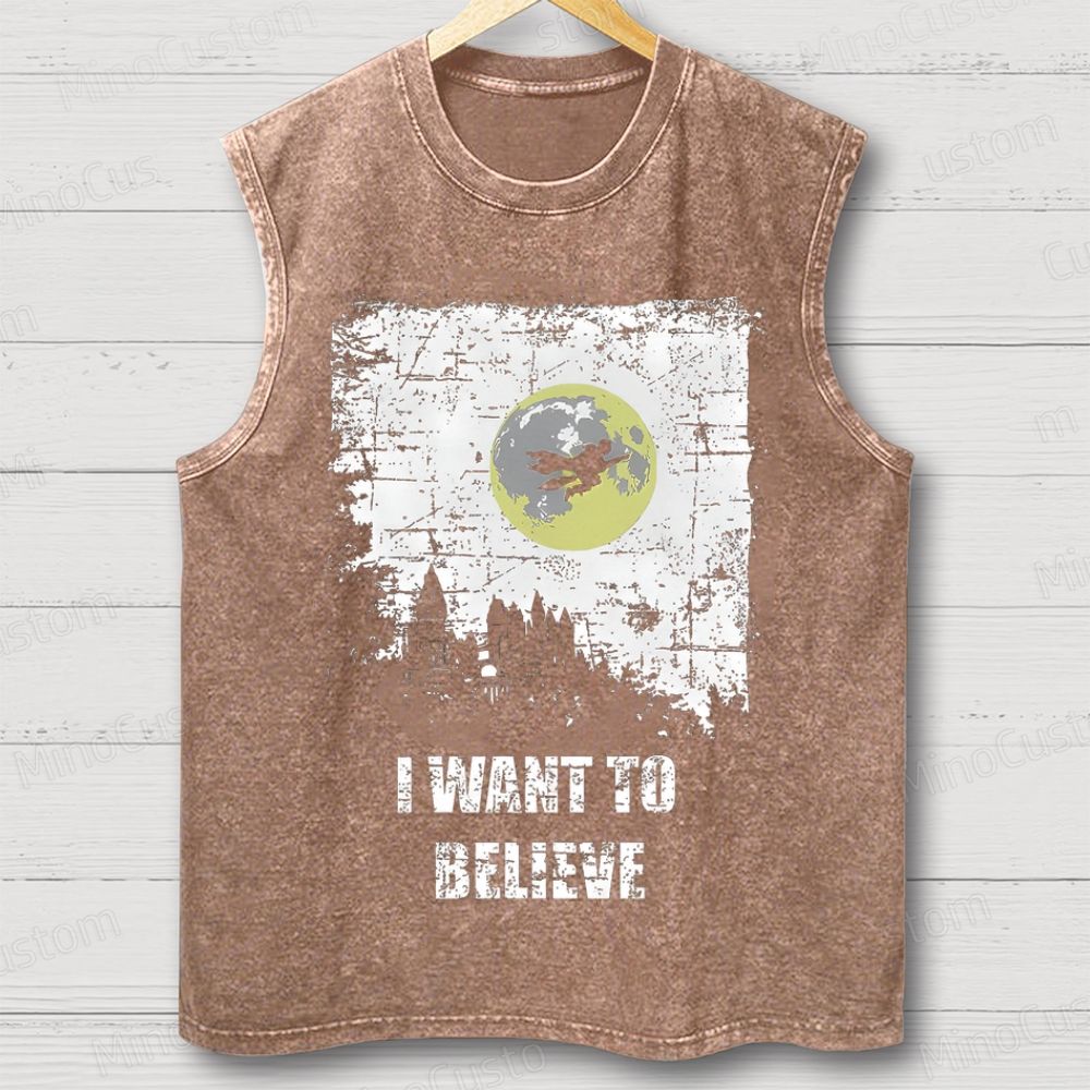 Unisex Believe Geek  Washed Tank Top