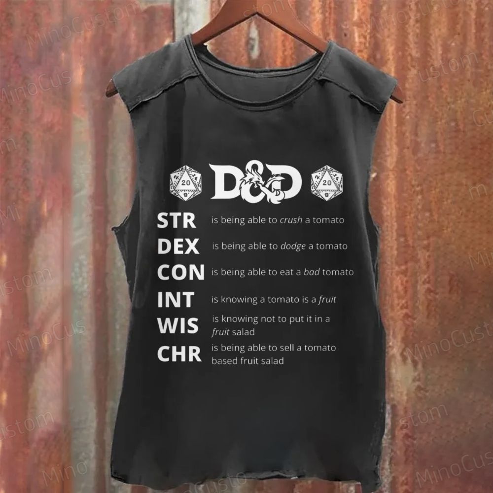 D&D Tomato Stats Sleeveless Washed Tank Top