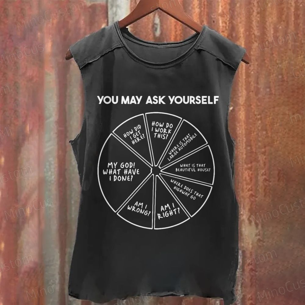 Talking Heads Inspired “You May Ask Yourself” Wheel Sleeveless Washed Tank Top