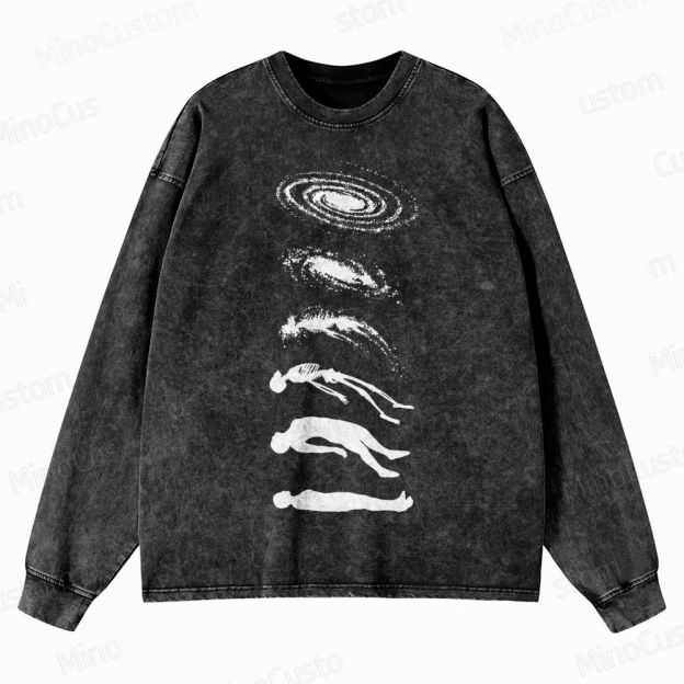 Vintage Washed Galaxy & Human Evolution Graphic Sweatshirt