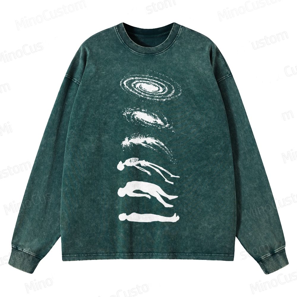 Vintage Washed Galaxy & Human Evolution Graphic Sweatshirt