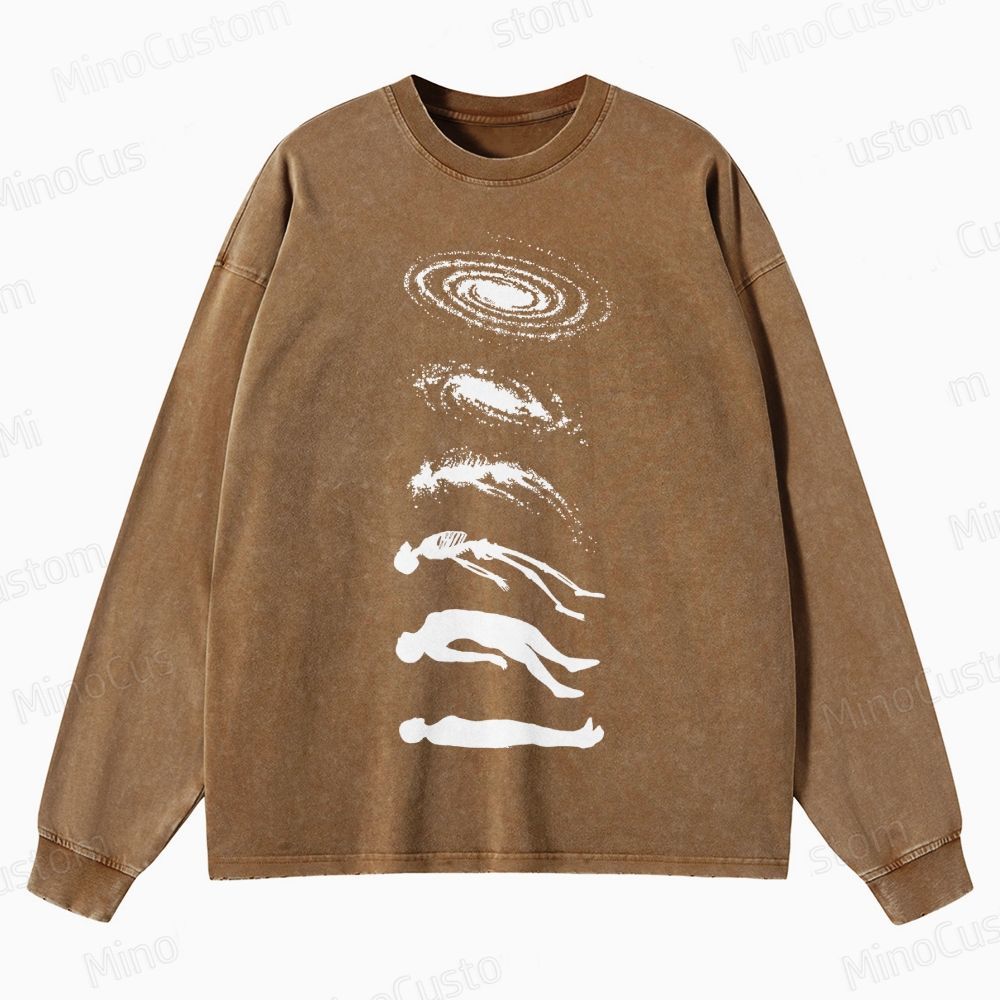 Vintage Washed Galaxy & Human Evolution Graphic Sweatshirt
