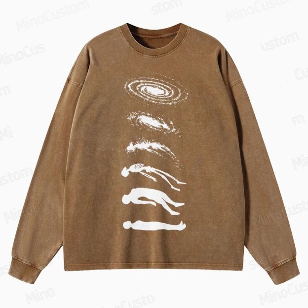 Vintage Washed Galaxy & Human Evolution Graphic Sweatshirt