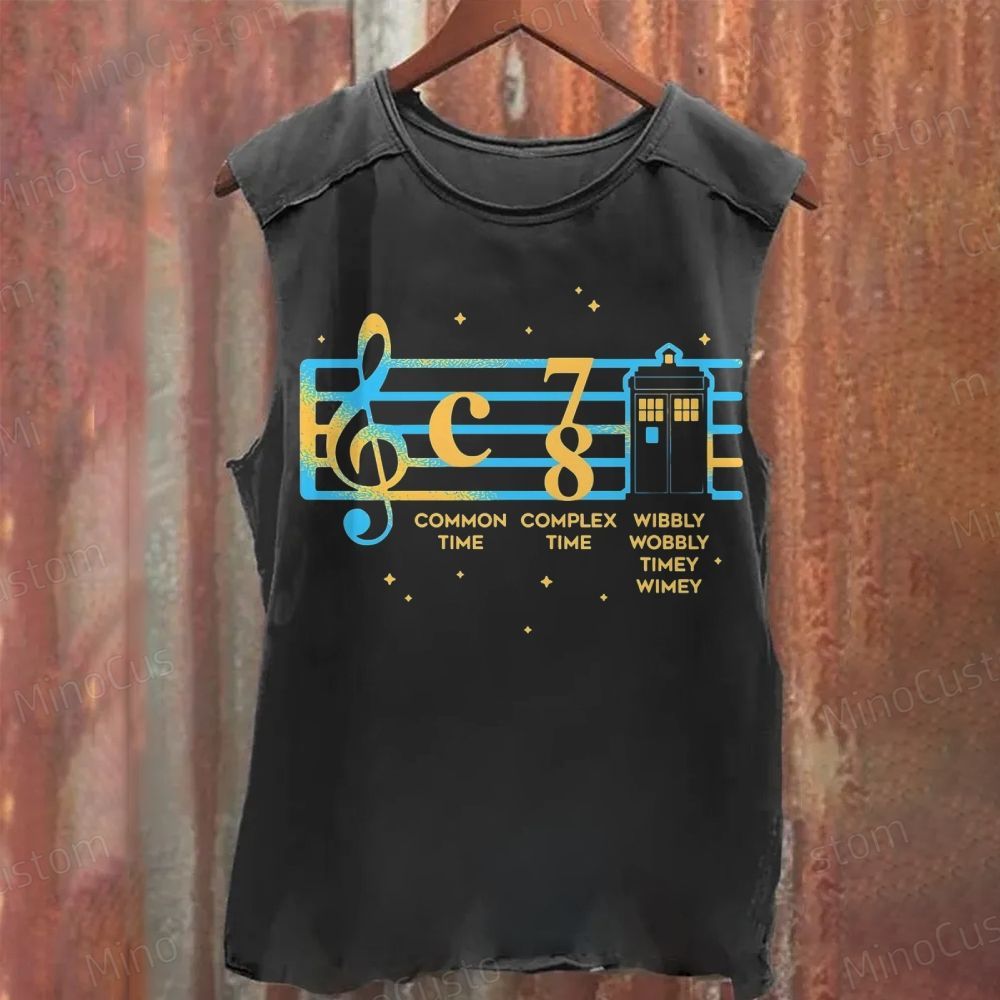 Doctor Who Timey Wimey Music Graphic Sleeveless Washed Tank Top