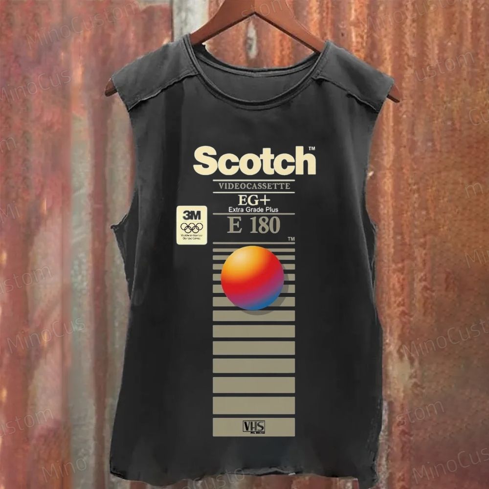 Retro Scotch VHS Videocassette Graphic Sleeveless Washed Tank Top